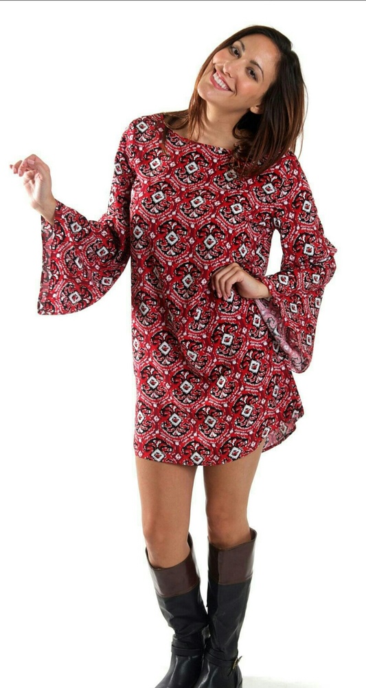 Red I kat Julie Mod Bell Sleeve Shift Dress